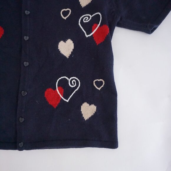 Vintage Christopher & Banks Navy Heart Button Front Knit Short Sleeve Cardigan S - Picture 5 of 10